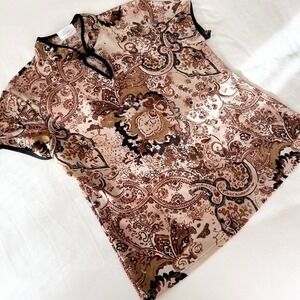 y2k brown vintage paisley cheongsam‎ inspired top